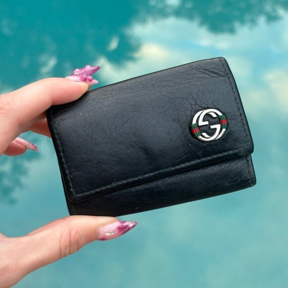 Gucci Black Leather Double G Keycase/Card holder - Picture 1 of 7